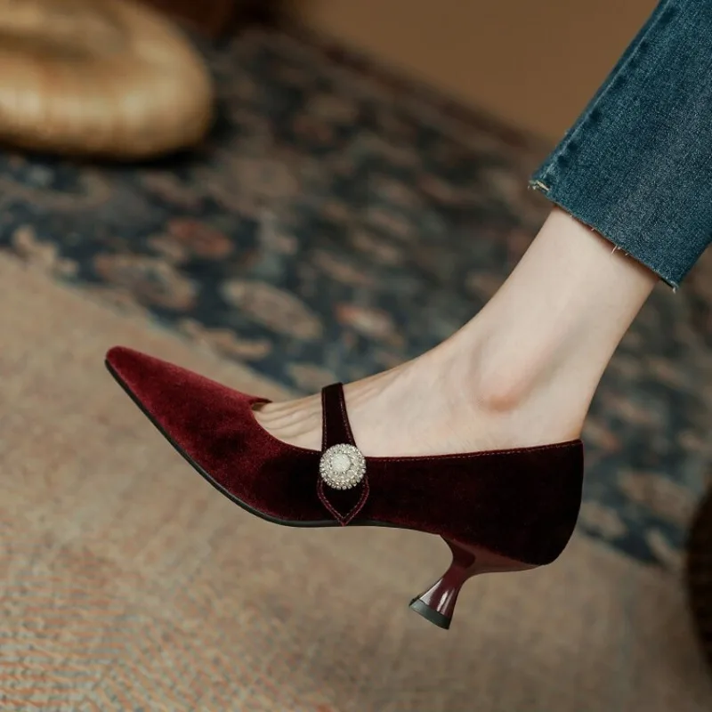 Boots - Wine Red Pointed Toe Mary Jane