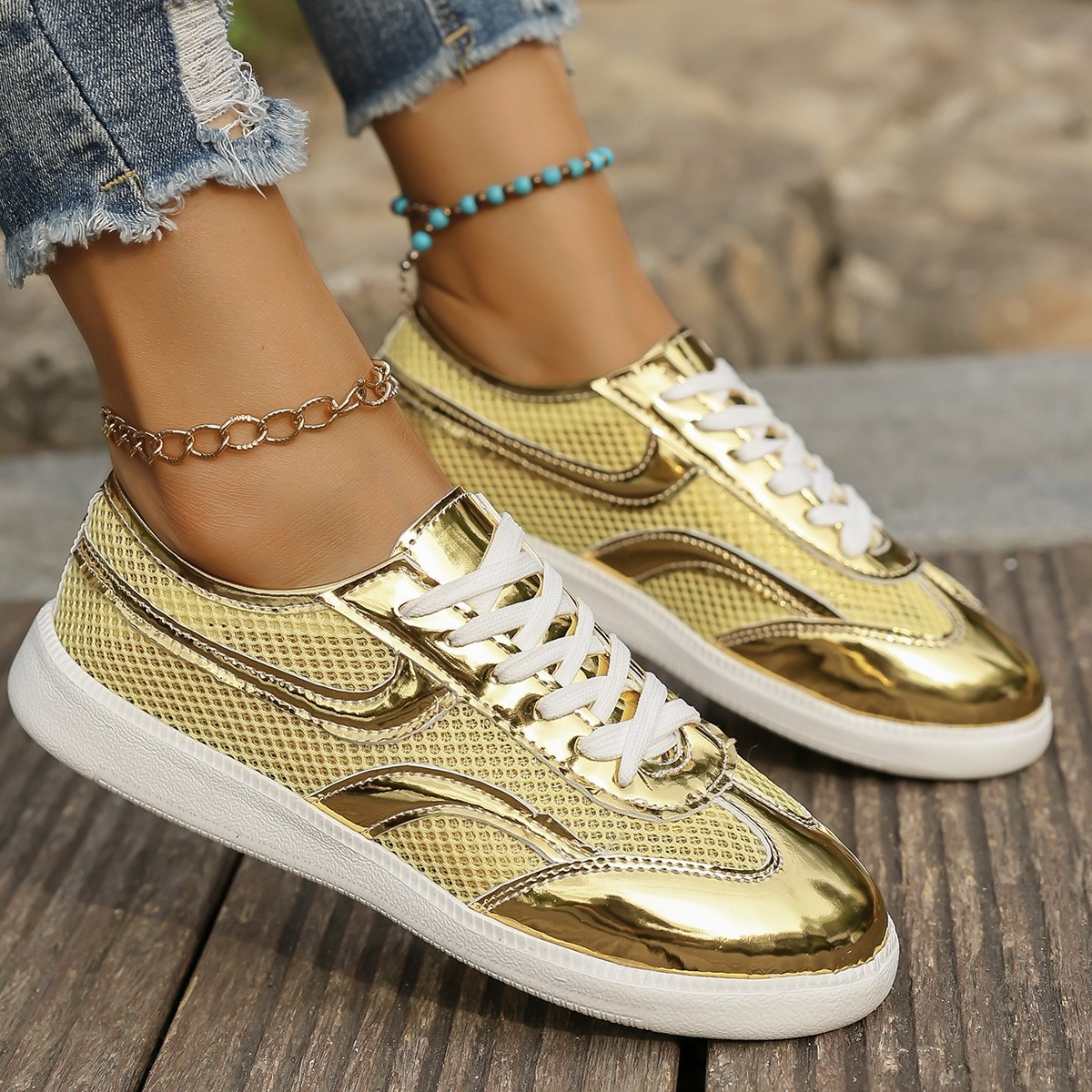 New Women's Sneakers Breathabl - Knit Fabric Lace Up Sneakers review and price