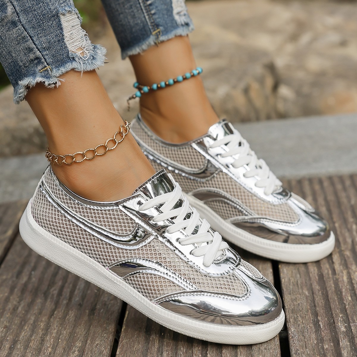 New Women's Sneakers Breathabl - Knit Fabric Lace Up Sneakers review and price