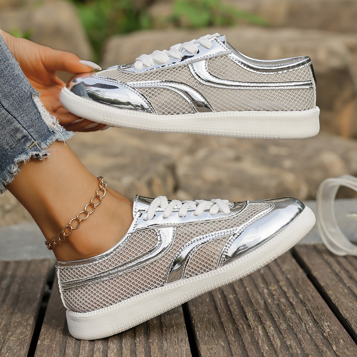 New Women's Sneakers Breathabl - Knit Fabric Lace Up Sneakers review and price