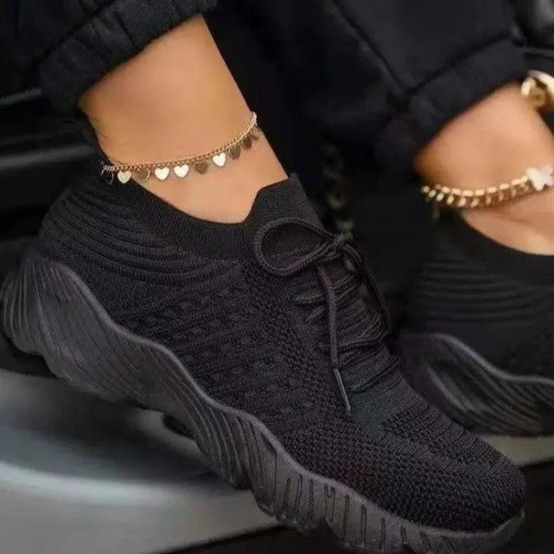 Women's Casual Knit Sneakers B - Knit Fabric Lace Up Sneakers review and price