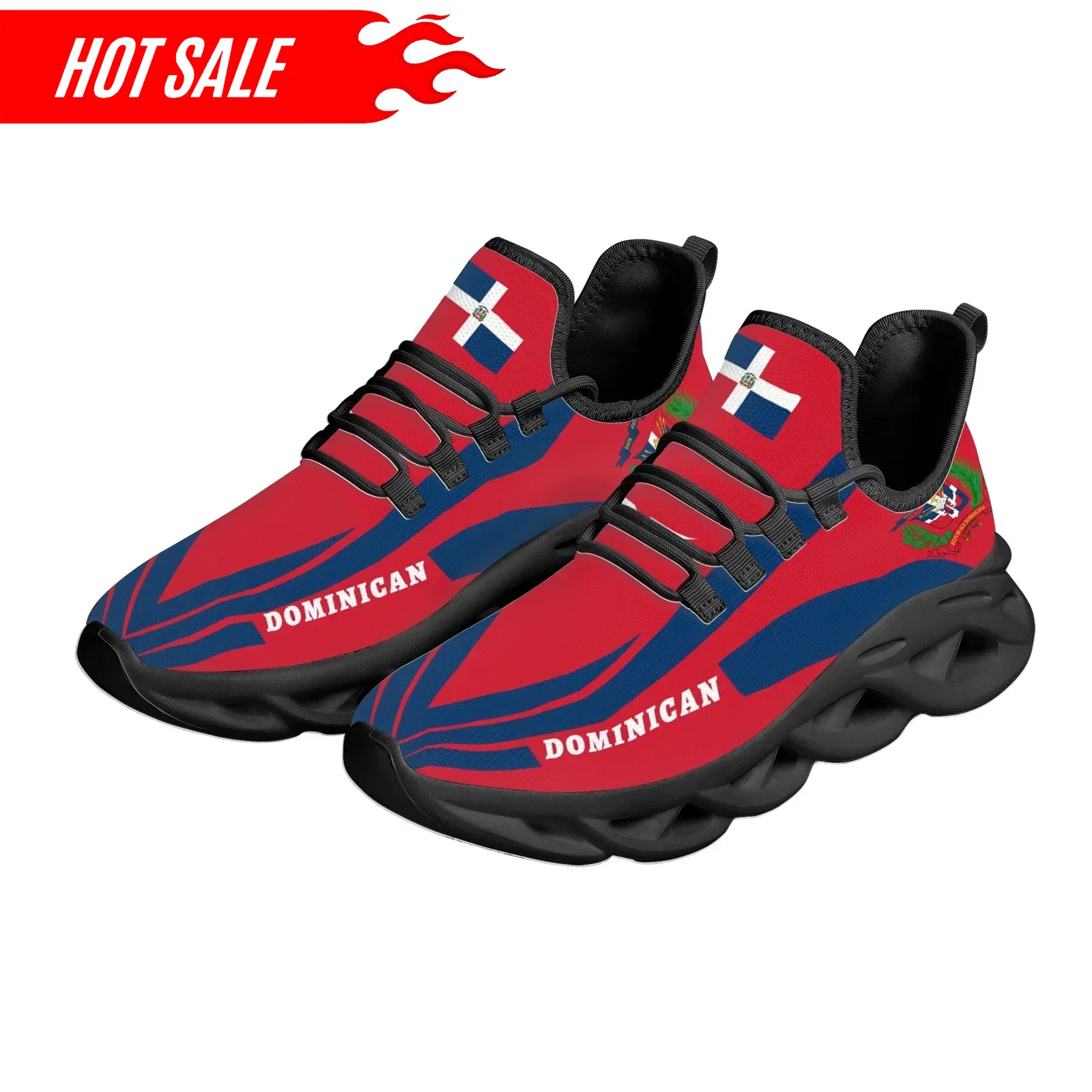 Hot Dominican Flag National Em - Knit Fabric Lace Up Sneakers review and price