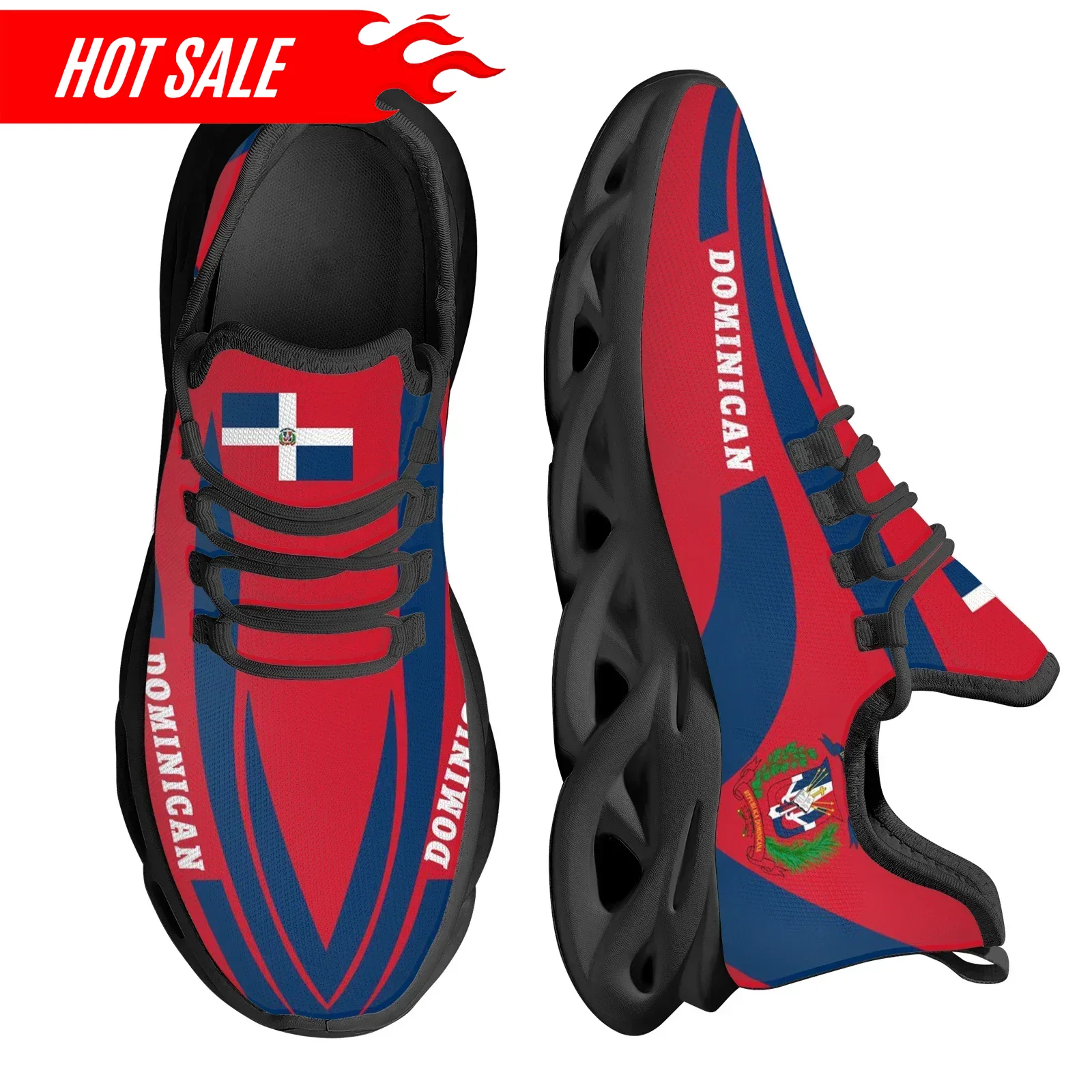 Hot Dominican Flag National Em - Knit Fabric Lace Up Sneakers review and price