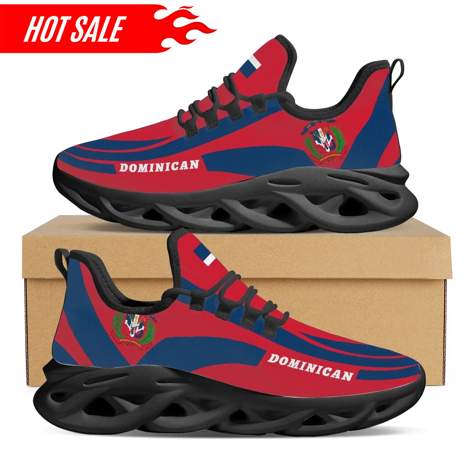Hot Dominican Flag National Em - Knit Fabric Lace Up Sneakers review and price