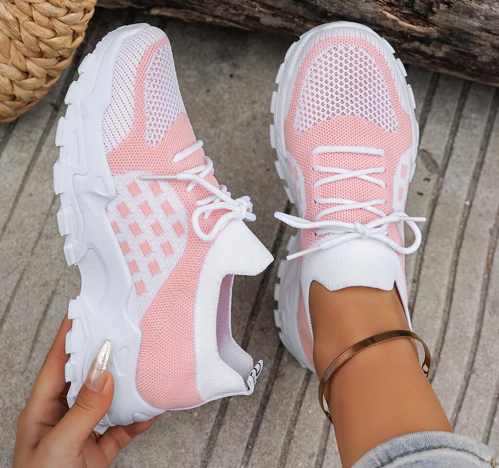 Women's Breathable Knit Mesh S - Knit Fabric Lace Up Sneakers review and price