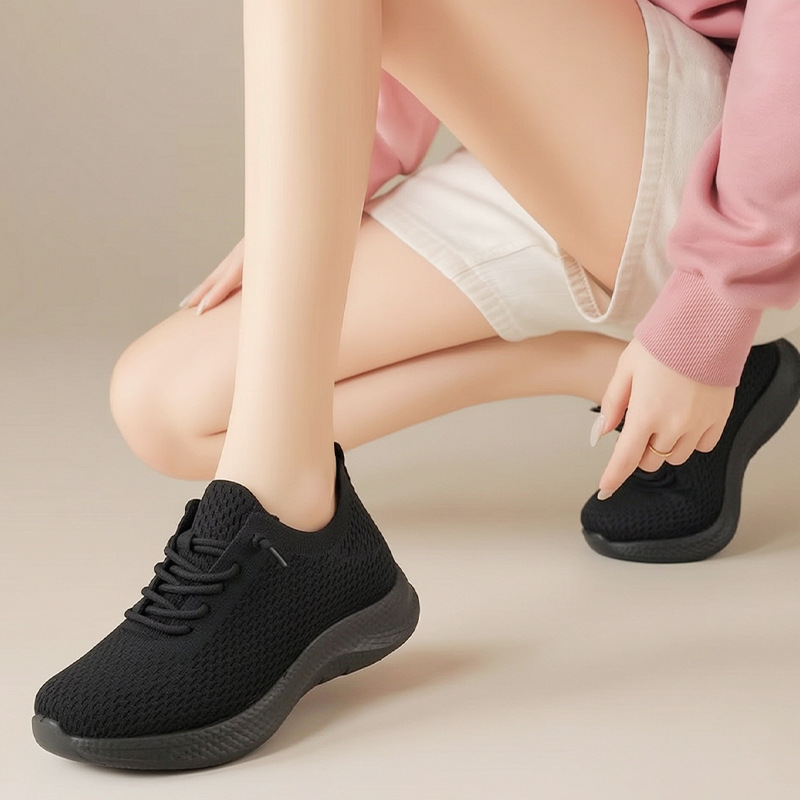 Summer Ladies Breathable Mesh  - Knit Fabric Lace Up Sneakers review and price