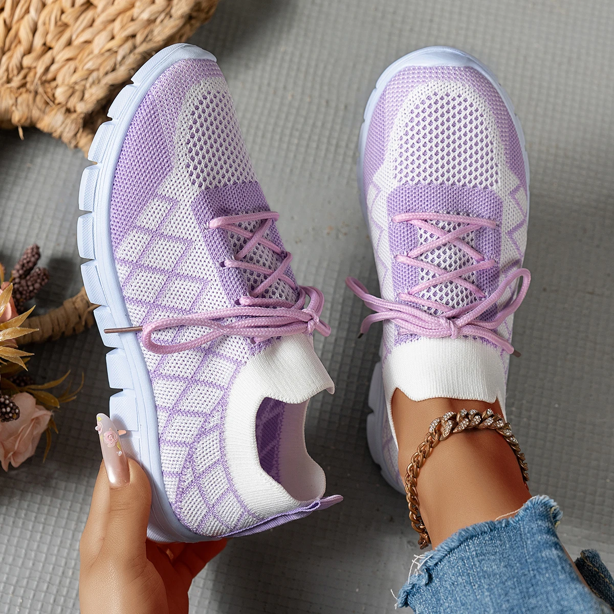 Women Knit Sock Sneakers, Rhom - Knit Fabric Lace Up Sneakers review and price