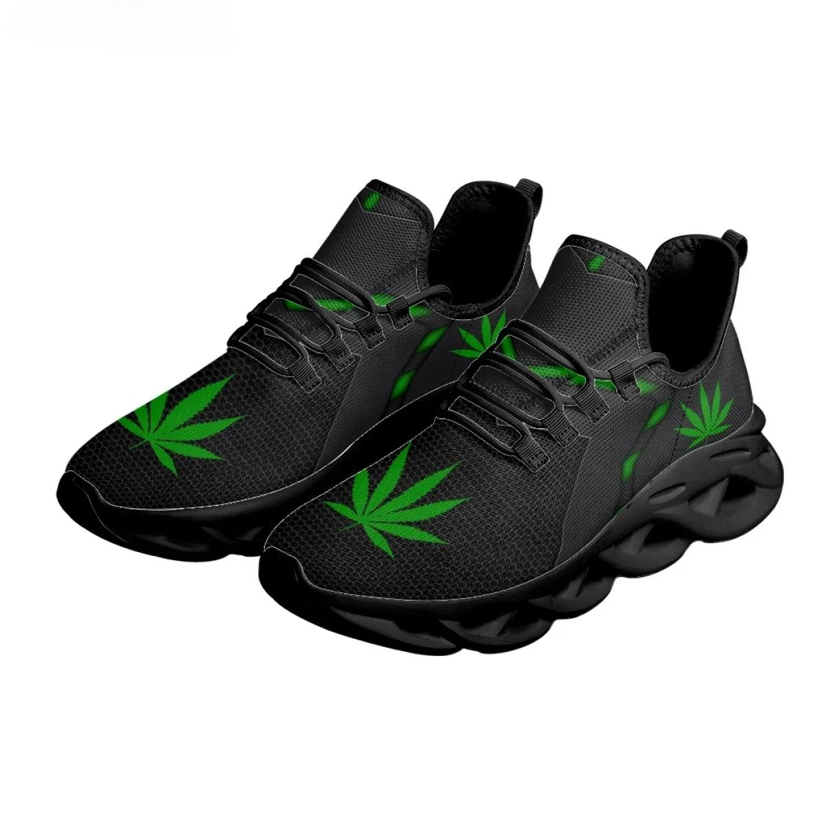 Green Weed Leaves Printing Ath - Breathable Mesh Athletic Shoes review and price