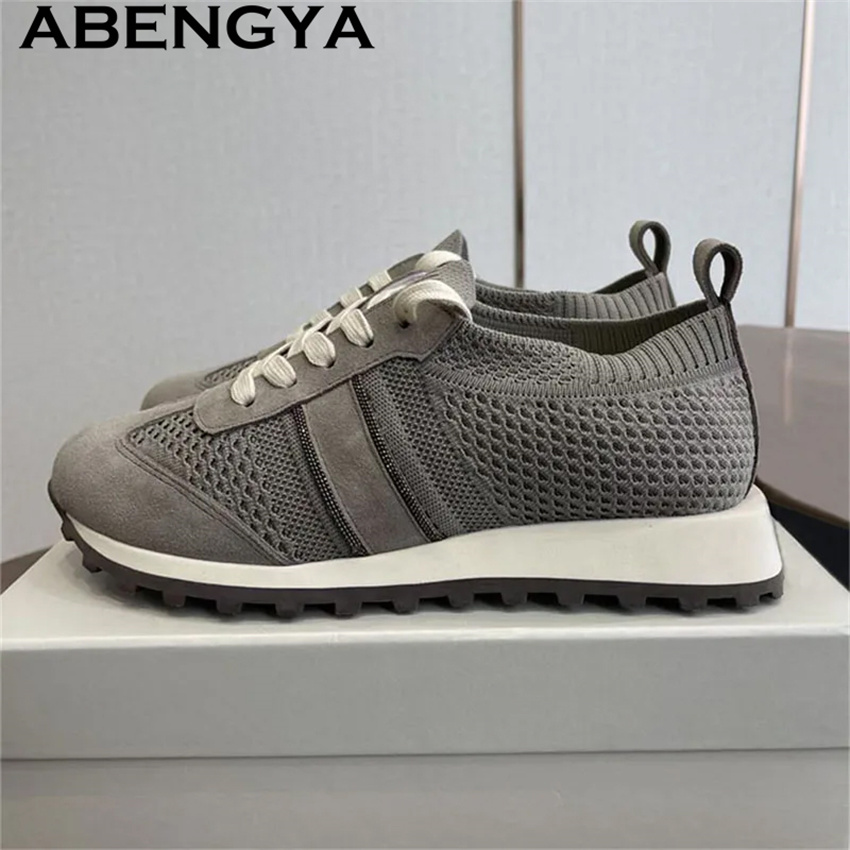 2026 Spring Hot Sale Knitted L - Knit Fabric Lace Up Sneakers review and price