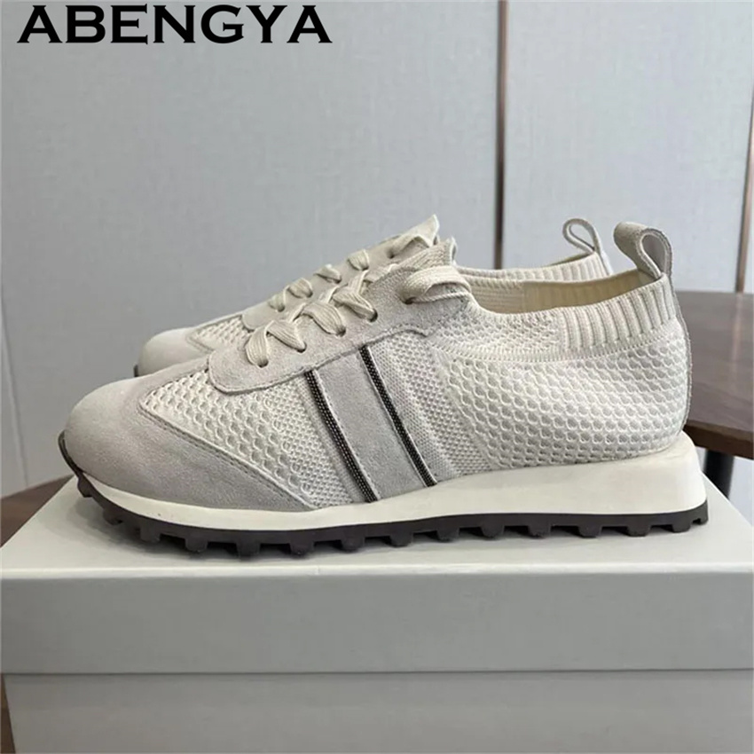 2026 Spring Hot Sale Knitted L - Knit Fabric Lace Up Sneakers review and price