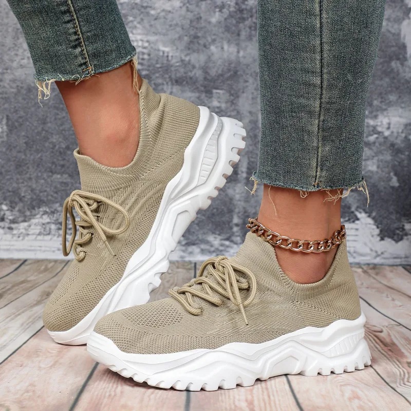 Fashion Chunky Platform Sneake - Knit Fabric Lace Up Sneakers review and price