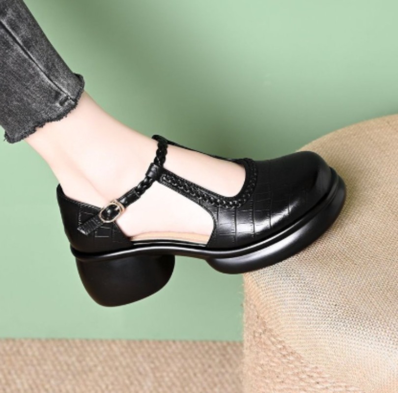 Women Black Croc‑Embossed Mary - Sandals review and price